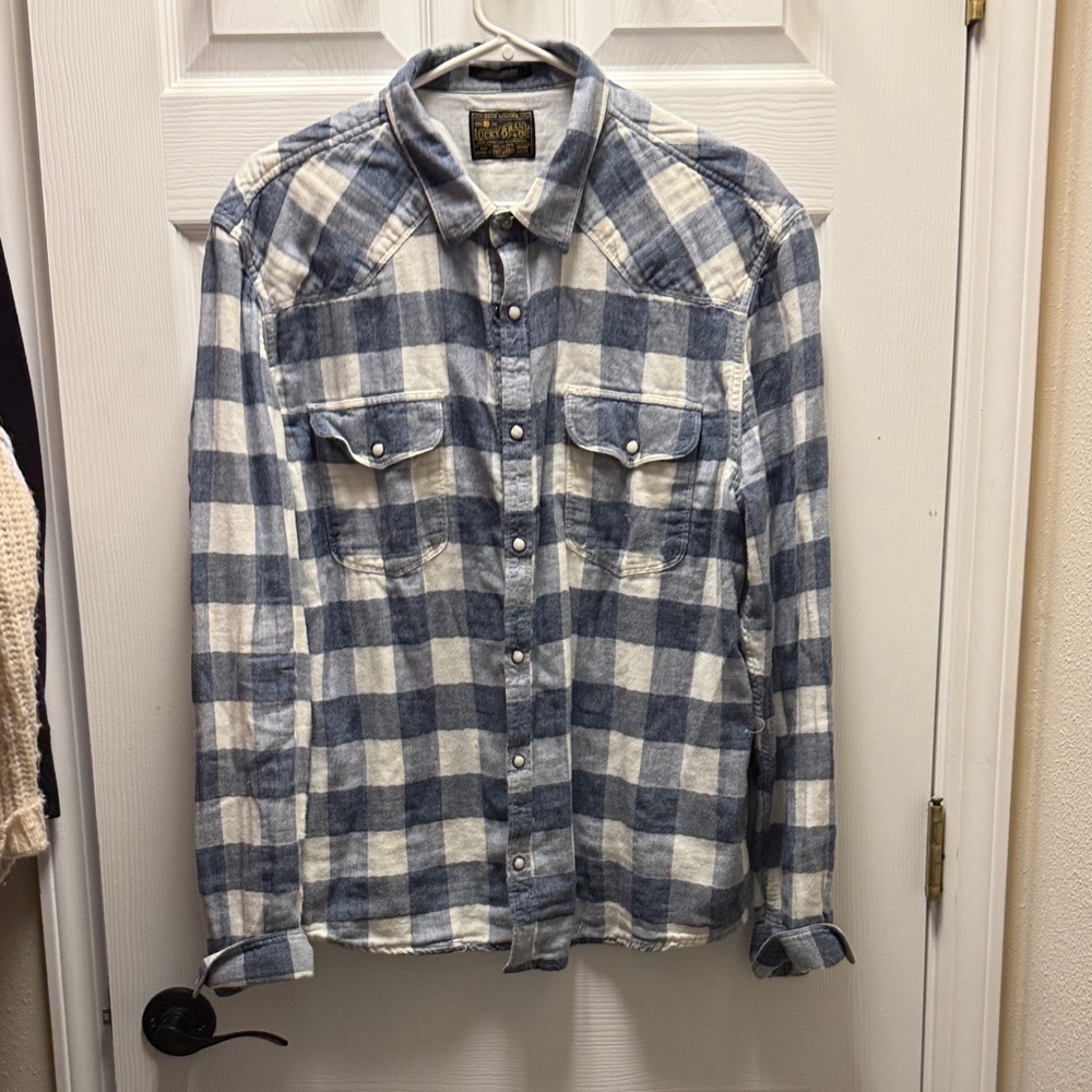 Lucky Blue and White Buffalo Plaid Button-Up Shirt